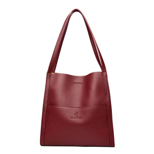 Solid color simple genuine leather shoulder bag