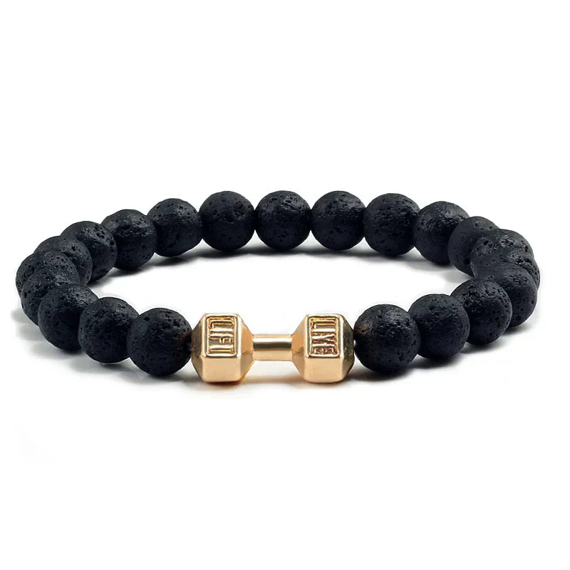 Natural Black Volcanic Lava Stone Dumbbell Bracelet black Matte Beads Bracelets For Women Men Fitness Barbell Jewelry Pulseras