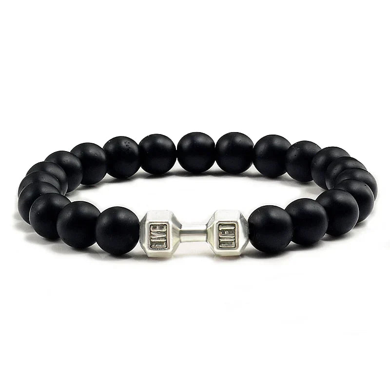 Natural Black Volcanic Lava Stone Dumbbell Bracelet black Matte Beads Bracelets For Women Men Fitness Barbell Jewelry Pulseras