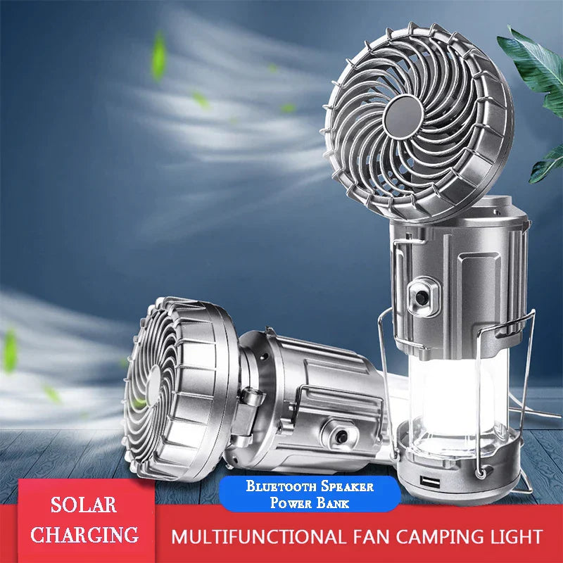 Portable camping light solar LED lamp band fan outdoor charging chandelier