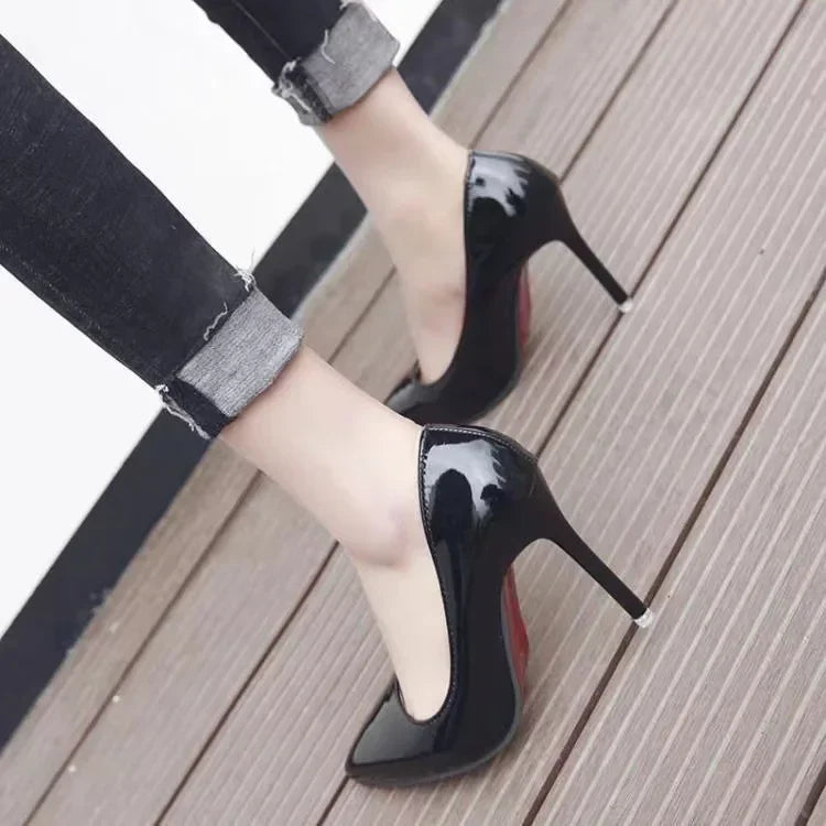 Sexy black red bottom rhinestone high heels