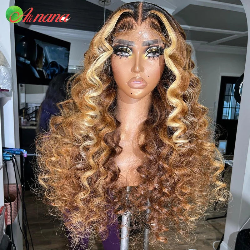 🔥Hot Sale 49% off🔥Water Wave Highlight Ombre Color Invisi Strap Snug Fit 360 Skin Lace Frontal Wig Glueless Human Hair