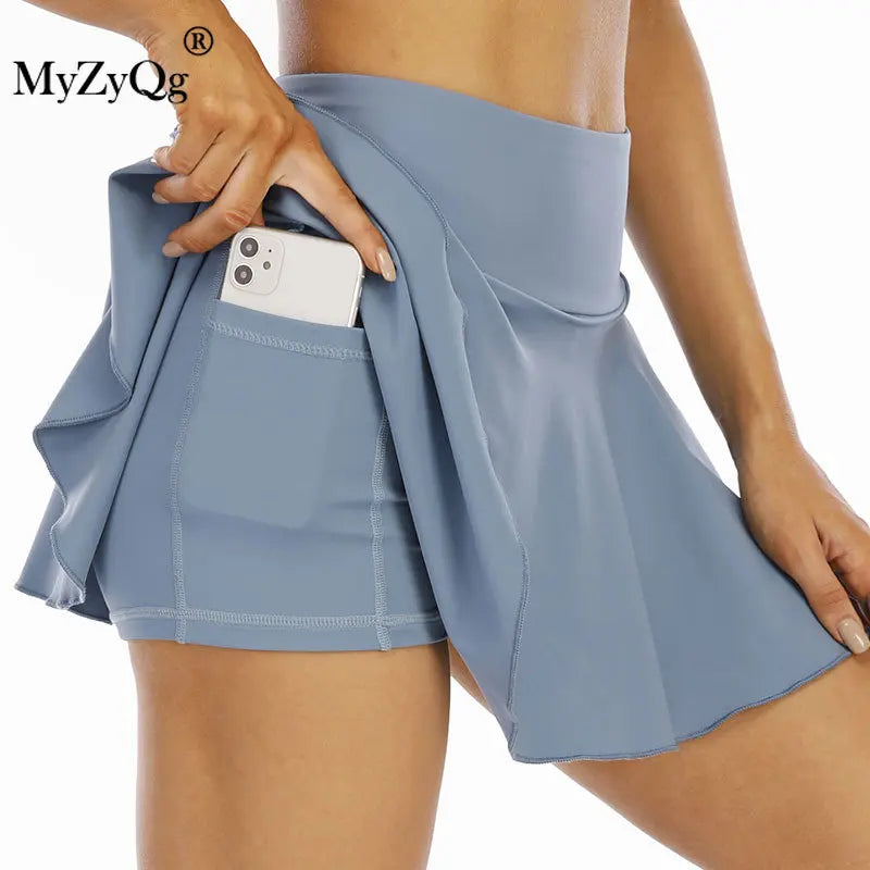 Women Sports Pleated Tennis Skirts Dance Yoga Training Outdoor Jogger Shorts Quick Dry Fake Two-Piece Walking Running Culottes