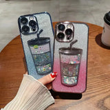 Electroplated aElectroplated Quicksand Cup Glitter Sheet iPhone CaseQuicksand Milk Tea Cups Phone Case for iPhone 15 14 Pro Max 11 12 13 Max Sequins Glitter Cute TPU Back Cover Case