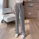 Women's Striped Pants Wide Leg Ribbed Knit Drawstring Elastic Lounge Pants Sweatpants with Pockets 2024 Trendy