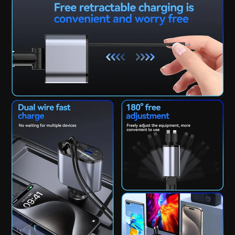 Retractable Car Charger 4 in 1 ，Fast Charging⚡【Buy 2 get $10 off】