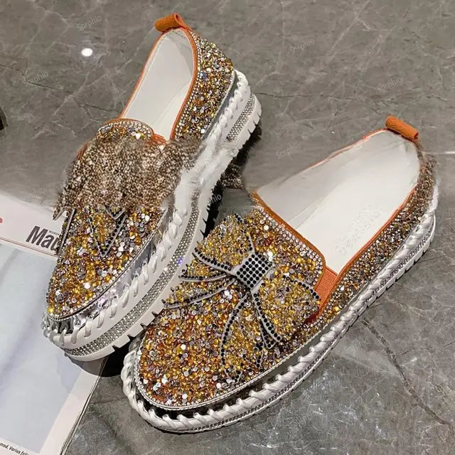 Women Rhinestone Platform Breathable Slip-on Shoes