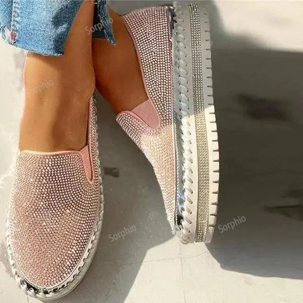 Women Rhinestone Platform Breathable Slip-on Shoes