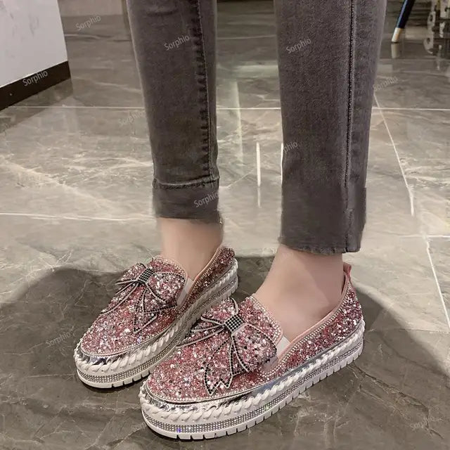 Women Rhinestone Platform Breathable Slip-on Shoes