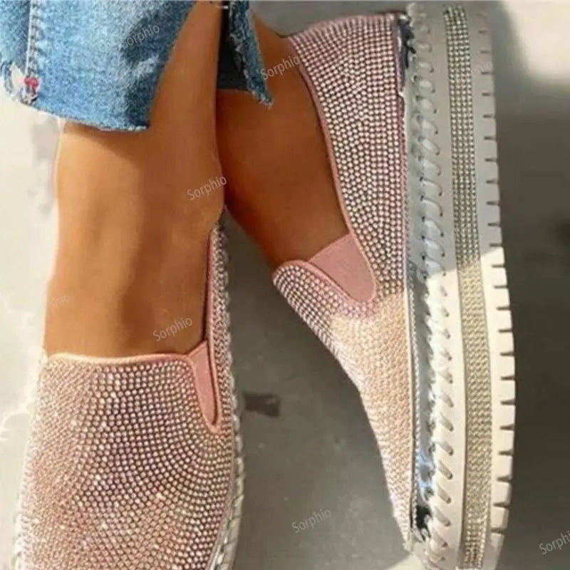 Women Rhinestone Platform Breathable Slip-on Shoes