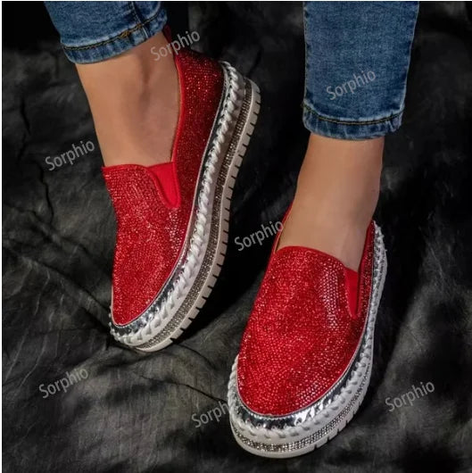 Women Rhinestone Platform Breathable Slip-on Shoes