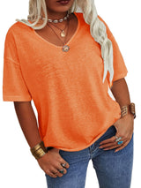 Plus Size Basic T-shirt, Women's Plus Half Sleeve Round Neck Slight Stretch Oversized T-shirt