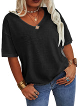 Plus Size Basic T-shirt, Women's Plus Half Sleeve Round Neck Slight Stretch Oversized T-shirt