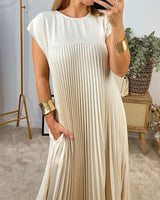 omen Pleated Simple Solid Colour Dress