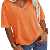 Plus Size Basic T-shirt, Women's Plus Half Sleeve Round Neck Slight Stretch Oversized T-shirt