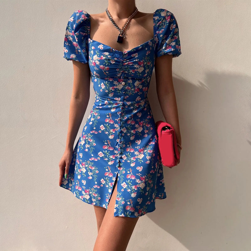 Floral Elegance Bubble Sleeve Dress