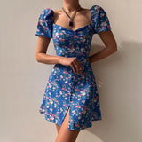 Floral Elegance Bubble Sleeve Dress