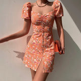 Floral Elegance Bubble Sleeve Dress