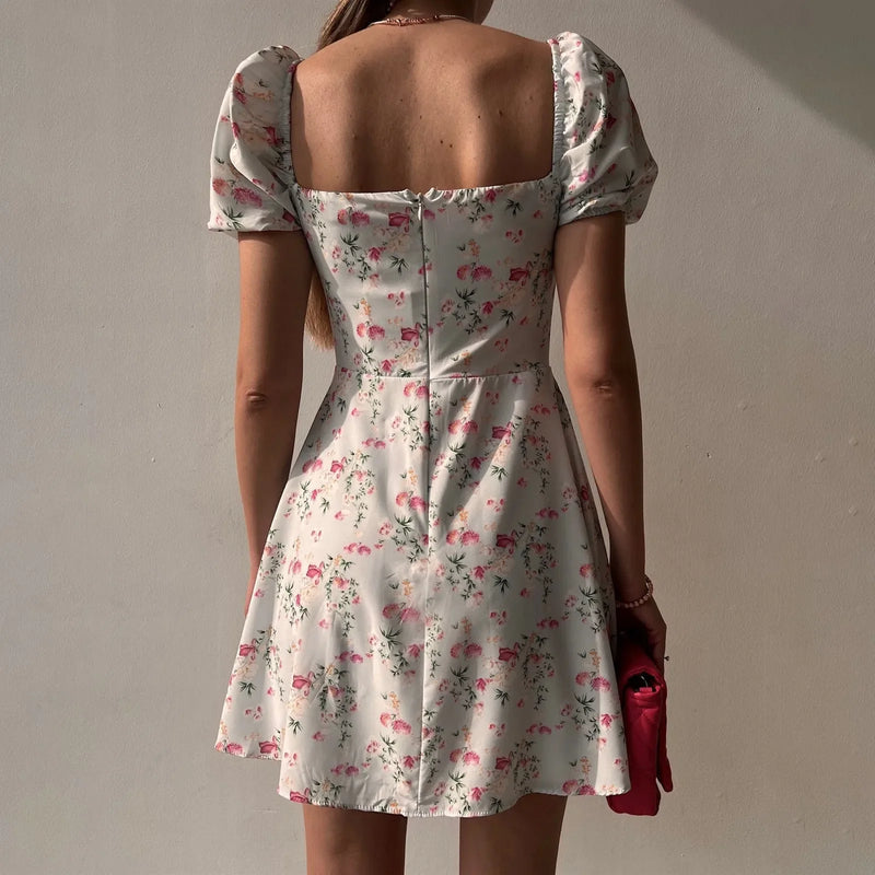 Floral Elegance Bubble Sleeve Dress