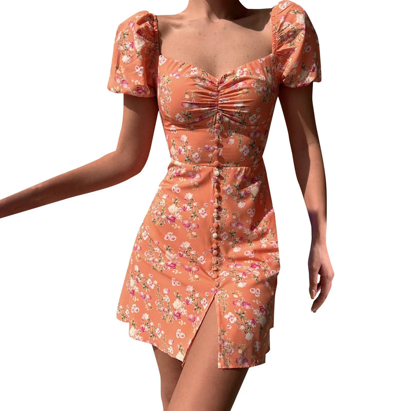 Floral Elegance Bubble Sleeve Dress