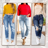 Tummy Control Distressed Cuffed Boyfriend Jeans