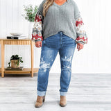 Tummy Control Distressed Cuffed Boyfriend Jeans