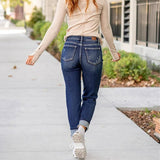 Tummy Control Distressed Cuffed Boyfriend Jeans