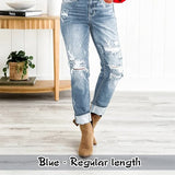 Tummy Control Distressed Cuffed Boyfriend Jeans